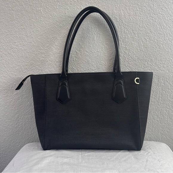 Dagne Dover Black Structured Work Tote Gold Hardware Laptop Bag - Picture 3 of 16